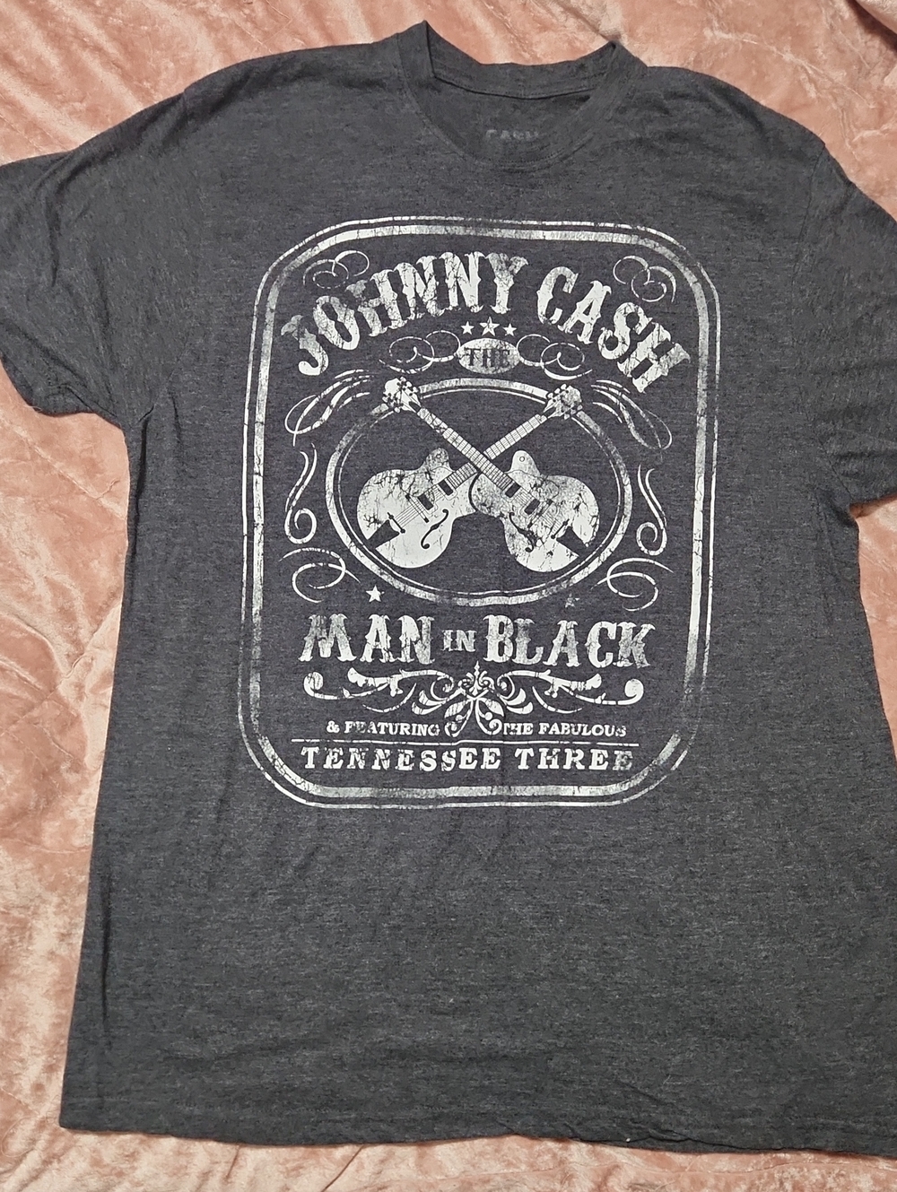 Johnny Cash The Man In Black Graphic Tee Shirt Mens XL Charcoal Grey